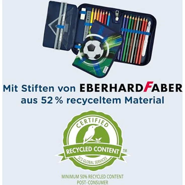 Scooli Gefülltes Schüleretui Soccer Champ, Federmäppchen mit 14 Buntstiften, 2 Bleistiften, Lineal & Zubehör, Robust und Ergonomisch, Ab 6 Jahren – Bild 4