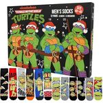 United Labels Teenage Mutant Ninja Turtles Adventskalender, 12 Paar Socken für Herren in Größe 40-45, Sneaker und lange Socken mit kultigen Motiven, Weihnachtskalender Geschenk