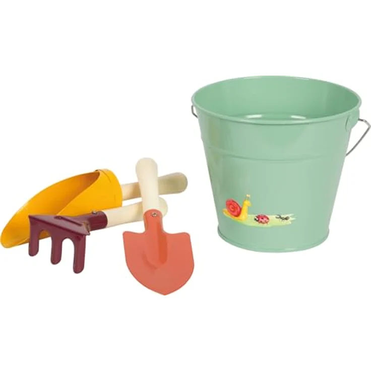 Small Foot Handschaufel-Set „Tiny Garden“, Garten- und Sandspielzeug aus Holz und Metall mit Eimer in Trendfarben, für Kinder ab 3 Jahren, 12665 – Bild 1