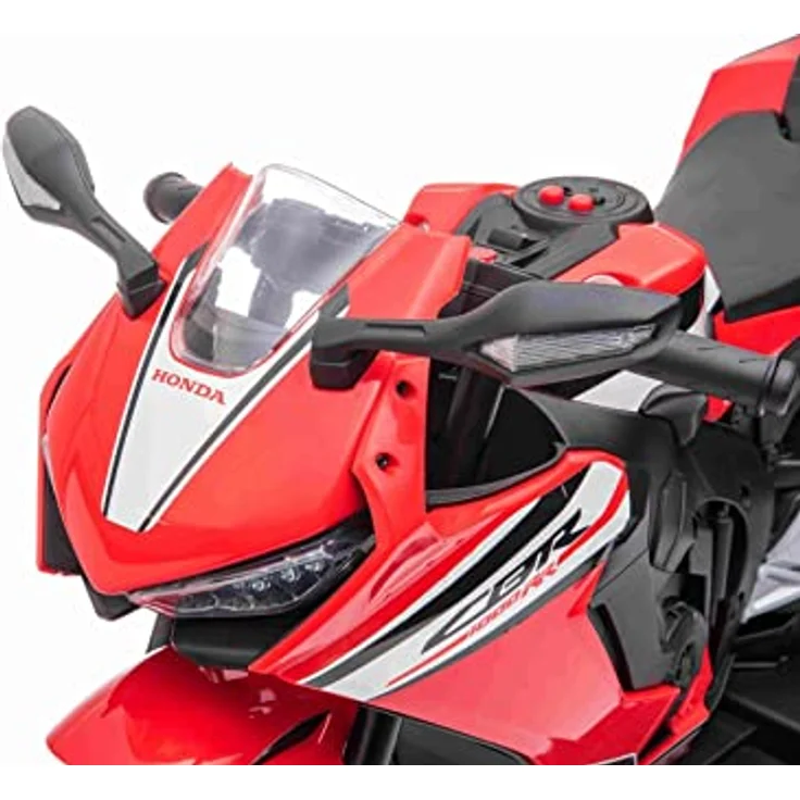 Beneo Kinder-Elektromotorrad HONDA CBR 1000RR, lizenziert, 12V-Batterie, Kunstledersitz, Kunststoffräder, 30W-Motor, LED-Beleuchtung, solider Rahmen, Hilfsräder, rot – Bild 7