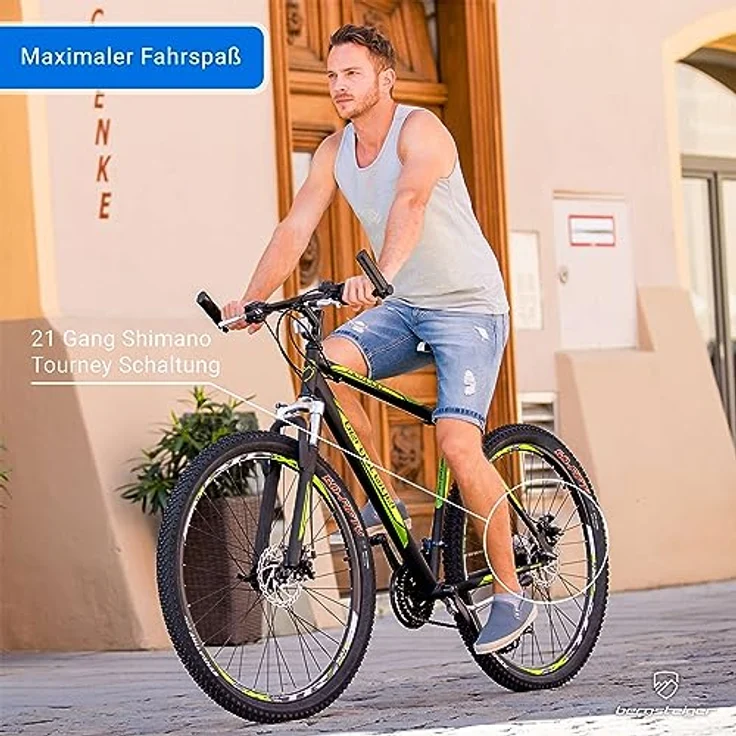 Bergsteiger Detroit 29 Zoll Mountainbike, geeignet ab 170 cm, Scheibenbremse, Shimano 21 Gang-Schaltung, Gabel-Federung mit Lockout-Funktion, Jungen-Fahrrad & Herren-Fahrrad – Bild 3
