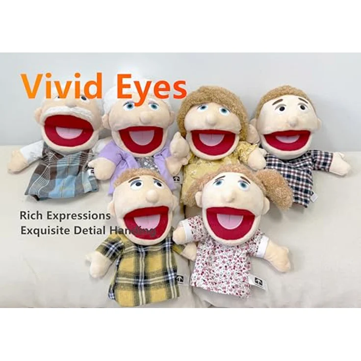 LOMTRATS Familie Handpuppen, Opa, Oma, Papa, Mama, Tochter, Sohn mit beweglichem Mund, 30 cm, ideal für Storytelling und Unterricht – Bild 5