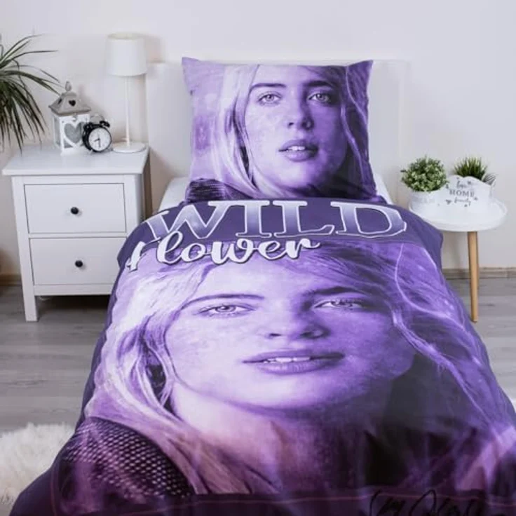 Jerry Fabrics Billie Eilish Bettwäsche Set 135/140x200, 100% Baumwolle, offiziell lizenziertes Design, mit Reißverschluss, maschinenwaschbar – Bild 3