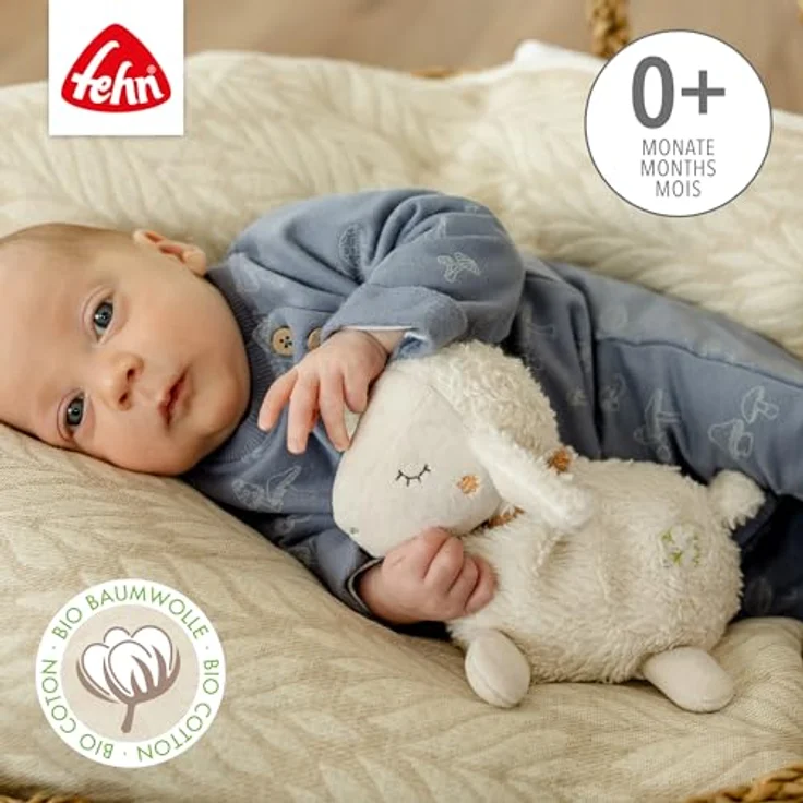 Fehn Wärmetier Schaf NATUR – Kuscheltier mit Bio-Baumwolle (kbA) und entnehmbarem Wärme- / Kältesäckchen - für Babys und Kleinkinder, waschbar bei 30°C, 17 cm – Bild 2