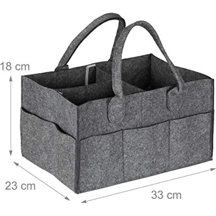 relaxdays Wickeltasche Baby Windel Caddy Filz, Dunkelgrau, 11 Fächer, individuell anpassbar, tragbar – Bild 4