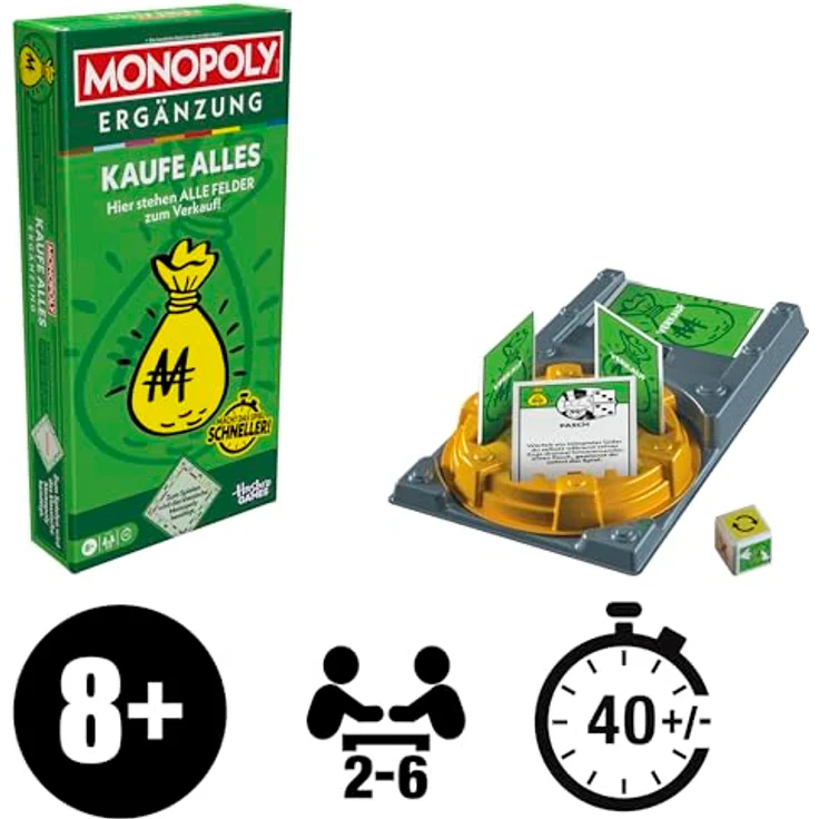 Monopoly Ergänzung "Kaufe Alles", Brettspiel für klassisches Monopoly, schnelle Spielrunde in 40 Minuten, Deutsche Fassung – Bild 2