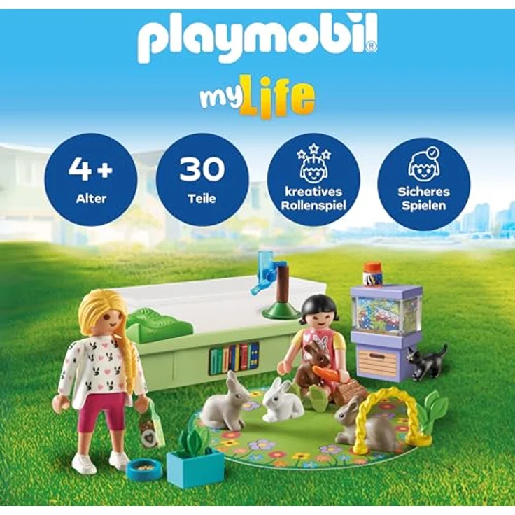 PLAYMOBIL 71753 - Familie mit Hasen - Playmobil my Life, Spielset mit Garten, Tiergehege und Nachbarn – Bild 2
