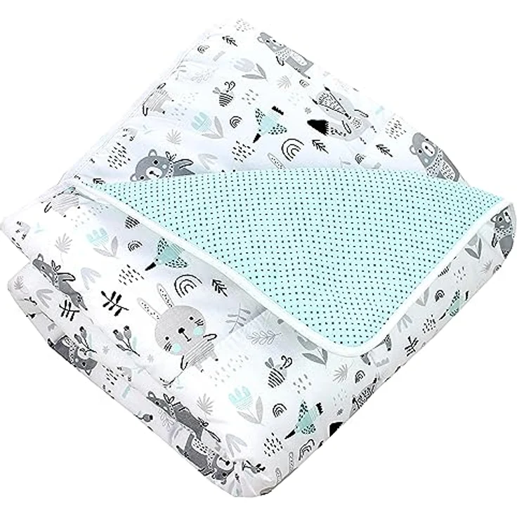 TupTam Krabbeldecke 120x120 cm - Gepolsterte Baumwollspieldecke, OEKO-TEX, weich & hautfreundlich, Bären/Füchse/Mint – Bild 1