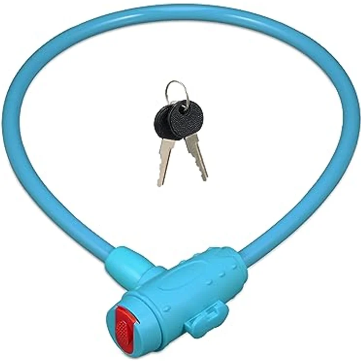 relaxdays Kabelschloss für Kinder, sicheres Fahrradschloss in Blau mit wetterfester Ummantelung und Schlüsselbetrieb – Bild 1