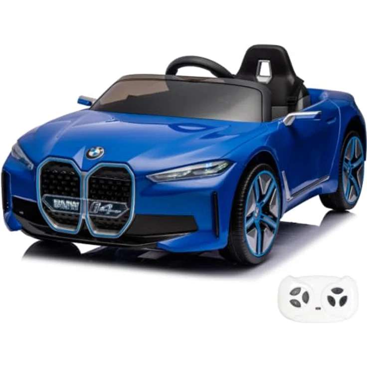 BMW i4 Kinder Elektroauto, 12V mit Fernbedienung, für 1-6 Jahre, Blau, MP3-Player, Sicherheitsgurte, Realistische Motorengeräusche – Bild 1
