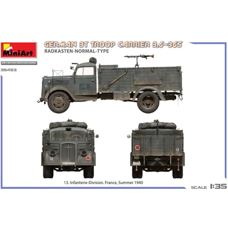 Mini Art Miniart 1:35 - German 3T Truck 3,6-36S Radkasten Normal Type, detaillierter Modellbausatz mit Truppenbänken für Wehrmacht-Transporter – Bild 7