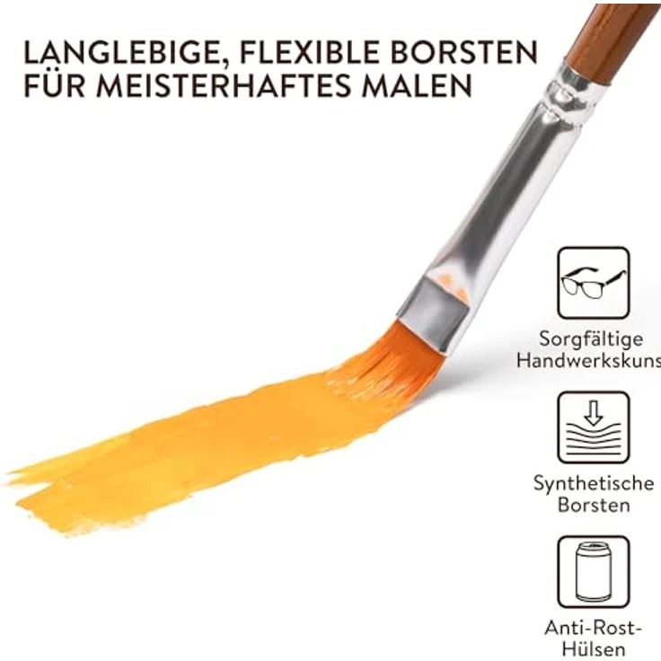 H&S Pinselset 12er, Acrylfarben, Aquarell- und Ölfarben, flache und runde Pinsel aus synthetischem Haar, Künstler Zubehör mit Hartholzgriffen – Bild 3