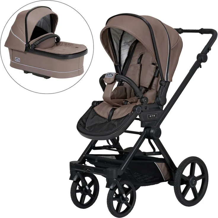 Hartan Kinderwagenset IVY GTR Outdoor, 3-teilig, Cappuccino, mit Federung, 5-Punkte-Gurt, faltbarer Babywanne und kugelgelagerten Rädern, Made in Germany