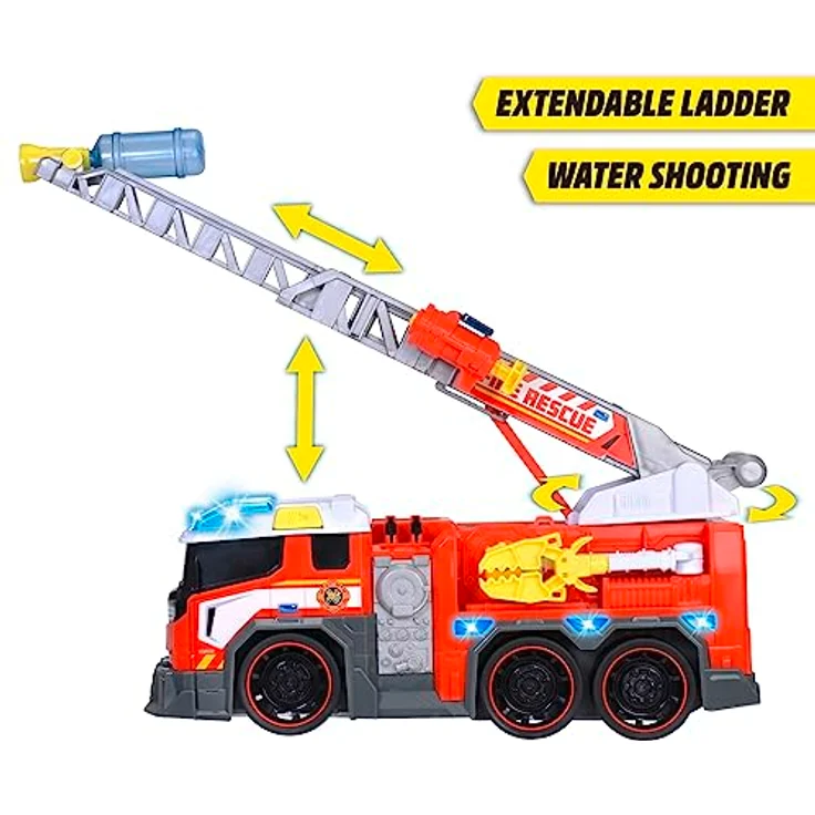 Dickie Toys - Feuerwehrauto mit Wasserspritze - Feuerwehr-Spielzeug groß (37,5 cm) für Kinder ab 3 Jahre, Auto mit ausziehbarer Leiter, Greifarm, Pfeilschuss-Funktion, Licht & Sound – Bild 3
