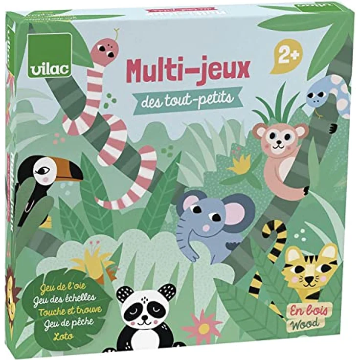 Vilac Multi Spielschachtel Iceland, Brettspielesammlung mit 12 magnetischen Holztiere, inkl. Lottospiel und Tastspiel – Bild 5