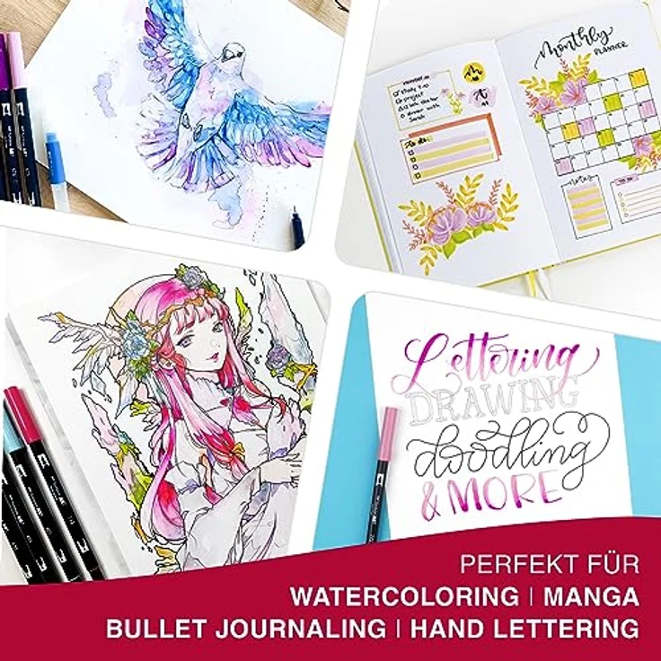 TOMBOW Filzstift, Aquarellierbarer Fasermaler mit zwei Spitzen, 18er-Set, Pastellfarben – Bild 7