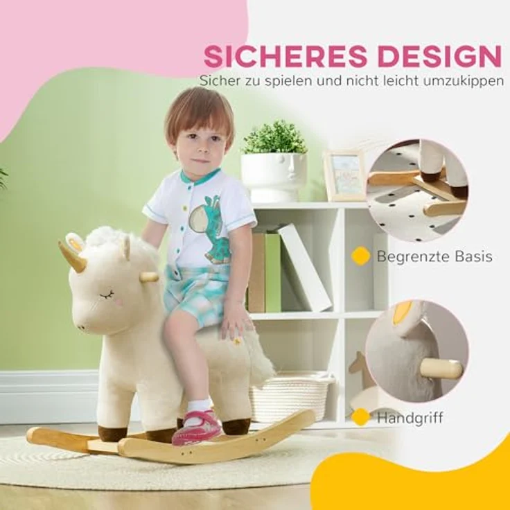 AIYAPLAY Schaukeltier mit Unicorn Design, Sound, Schaukelpferd, Schaukelspielzeug, Plüsch, Weiß, für Kleinkinder ab 2 Jahre – Bild 4
