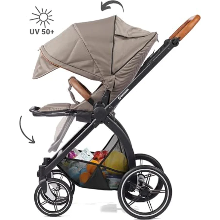 Gesslein Kinderwagen FX4 STYLE, Baby Erstausstattung (leichtes Kinderwagen Set mit Liege- und Sitzoption, individuell einstellbar, Fünf-Punkt-Sicherheitsgurt, Kinderwagen 3 in 1), Taube – Bild 5