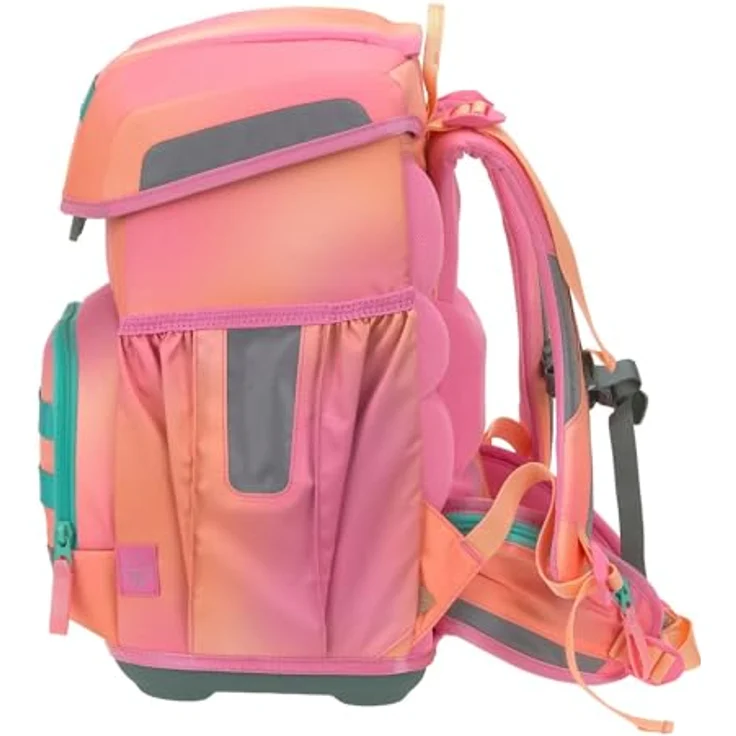 LÄSSIG Schulranzen Set Light Unique, 7-teiliges Schulset mit ergonomischem Tragesystem, geräumigem Hauptfach, Regenhülle und reflektierenden Elementen, Sunset Pink apricot – Bild 3