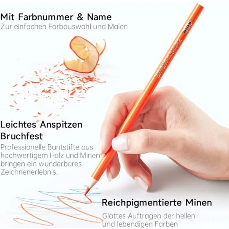 Shuttle Art 172 Buntstifte Set, 172 Farben inkl. 12 Metallfarben, bruchfeste Holzstifte für Färben und Skizzieren – Bild 3