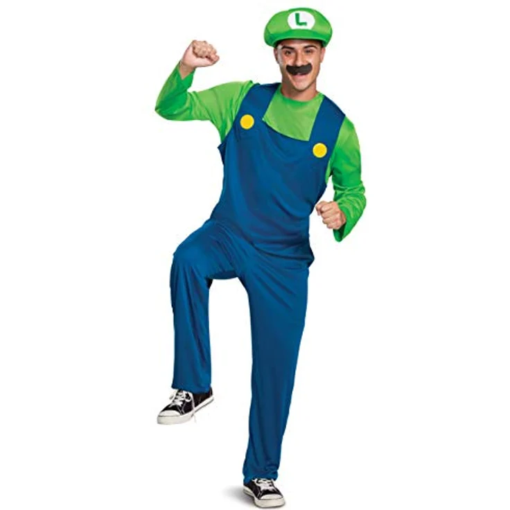 Disguise Offizielles Classic Luigi Kostüm Herren Super Mario Kostüm Erwachsene Damen Luigi Hat Costume, Große M, Blau – Bild 1