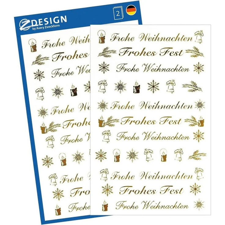 Avery Zweckform Sticker AVERY Zweckform ZDesign Weihnachts-Sticker "Frohes Fest", Goldprägung, Festliche Dekoration, Transparente Folie