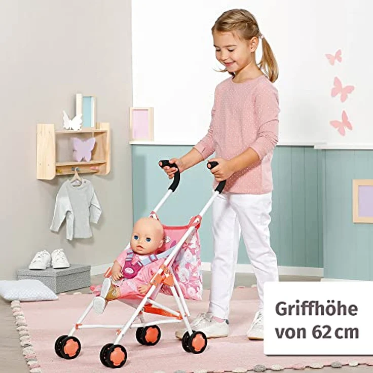 Zapf Creation 707470 Baby Annabell Active Stroller und Tasche - Faltbarer Puppenwagen mit Netz und 3-Punkt-Gurt, 62cm Griffhöhe in rosa. – Bild 5