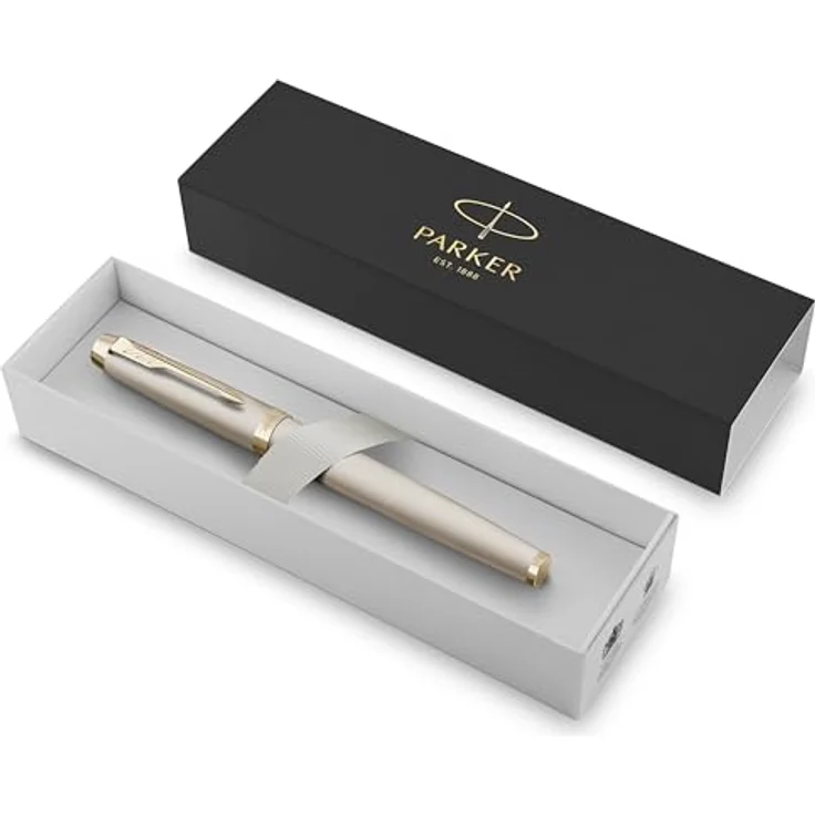 Parker Pen Rollerball, hochwertiger Schreibstift mit satinierter Oberfläche, champagne und silber, nachfüllbar, in Geschenkbox – Bild 2