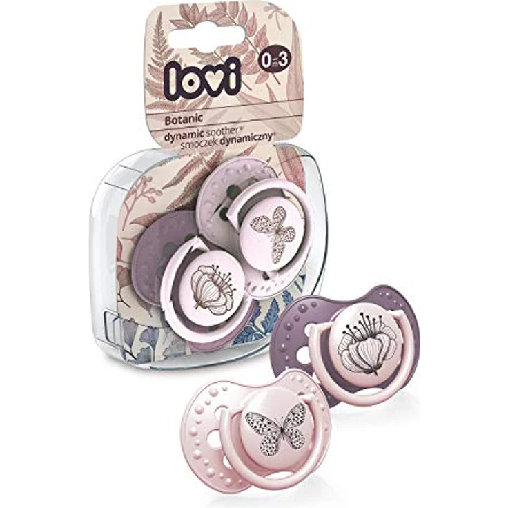 LOVI Schnuller 0-3 Monate, Silikon, BPA-frei, Hygieneschutzhülle, Botanic Kollektion, 2 Stück, Rosa – Bild 2