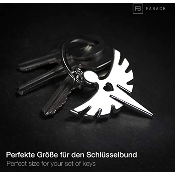 FABACH Schutzengel Fabiel Schlüsselanhänger mit Herz - Edler Engel Anhänger aus Metall in glänzendem Silber - Glücksbringer Geschenk für Auto, Führerschein - Fahr vorsichtig – Bild 4