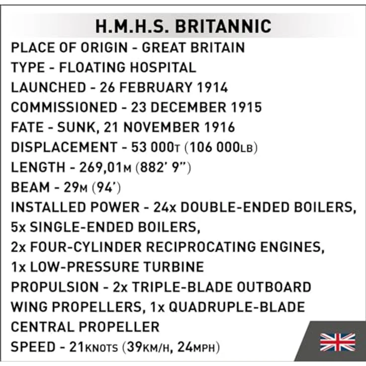 Cobi HC H.M.H.S. Britannic, Klemmbausteinmodell im Maßstab 1:700, 636 Teile mit detailliertem Präsentationsständer – Bild 8