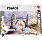 Malen nach Zahlen - Profi "Tower Bridge", DIY Bild ca. 40 x 32,5 cm groß, inkl. 7 Acryl-Farben, Pinsel und bedrucktem Malkarton, ideal für Erwachsene und Fortgeschrittene