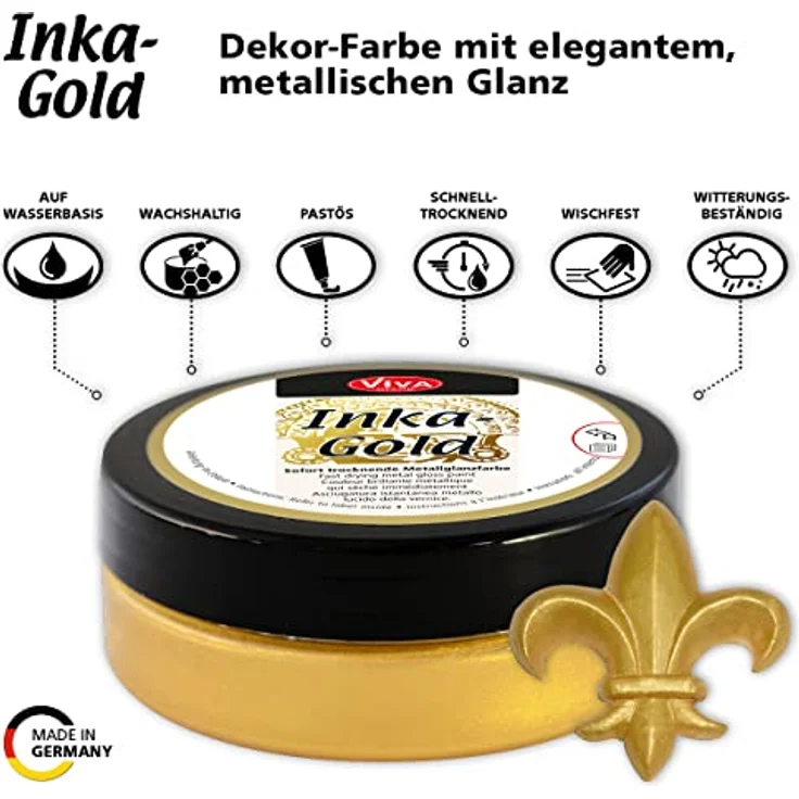 Viva Decor Inka Gold, 62,5g Metallic Polierpaste in Gold, schnell trocknend, für Holz, Ton & Terracotta, Hochglanz-Effekte für DIY Projekte – Bild 5