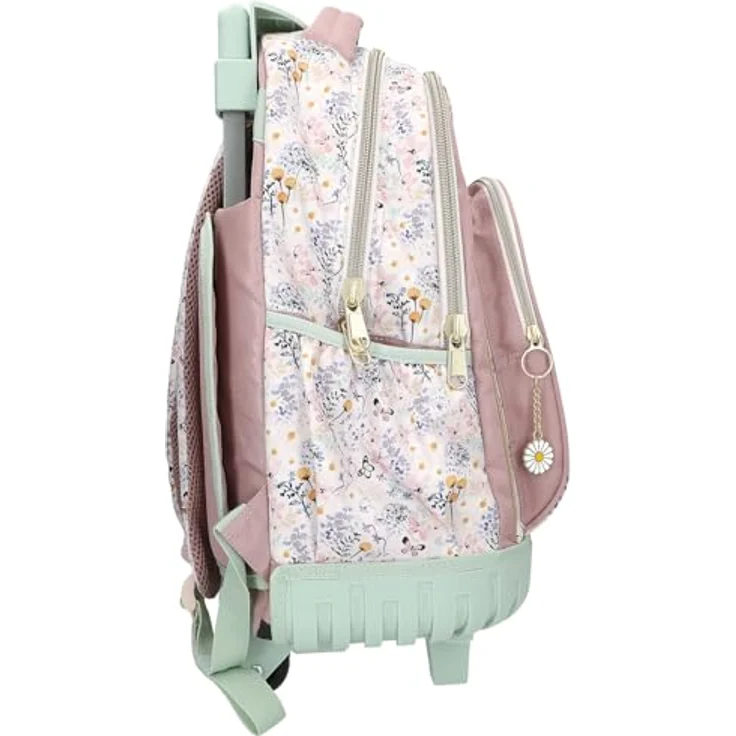 Depesche 13305 TOPModel Summer Feeling, Schulrucksack Trolley in Rosa und Salbeigrün, mit Model Motiv und Blumen Muster, 3 Fächer, Teleskopgriff und Rollen – Bild 2