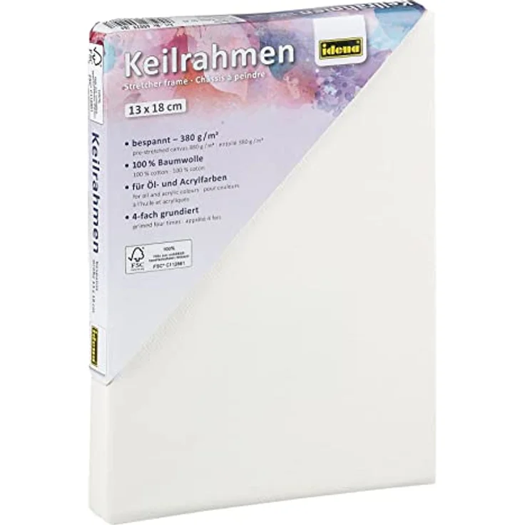 Idena 60029 - Keilrahmen mit Leinwand aus 100% Baumwolle, Grammatur 380 g/m², für Öl- und Acrylfarben, ca. 13 x 18 cm groß, weiß – Bild 1