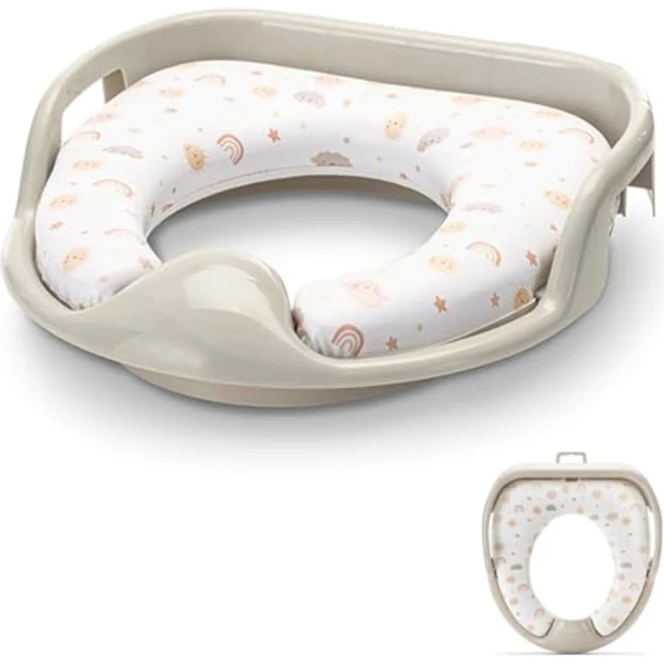 Lorelli Toilettensitz weich mit Handgriffen, gepolstertem Kissen und Spritzschutz, beige – Bild 1