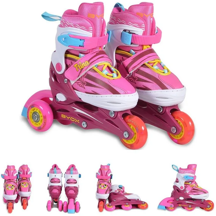 Byox Inlineskates Inliner Kinder Trina 3 in 1, Größe S 30-33 verstellbar, PU Rollen, 608ZB Lager, Schwarz
