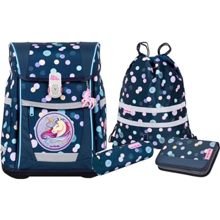 McNeill Schulranzen Tenero, Polly, 5-tlg. Set mit Federmäppchen, Turnbeutel, Schlamperrolle & Motivmagnet, reflektierendes Magnetschloss, ClickFlex Rückensystem, leichtgewichtig – Bild 1
