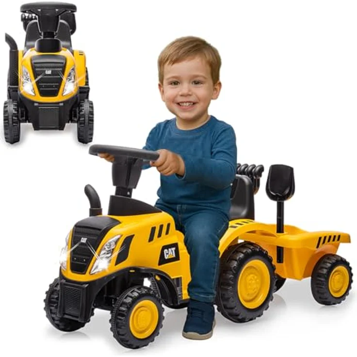 Jamara Rutscher Caterpillar Traktor mit Anhänger gelb, stabil und langlebig für Kinder ab 12 Monaten, maximale Belastbarkeit 25 kg – Bild 1