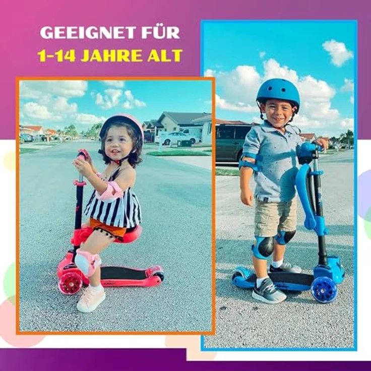 Hurtle 3-Rad-Roller Stand & Cruise, Klapp-Kick-Roller mit verstellbarer Höhe, rutschfestem Deck und blinkenden Radlichtern für Kinder zwischen 2 und 12 Jahren – Bild 3