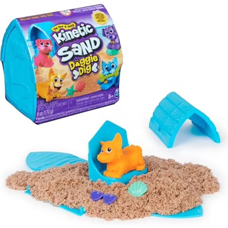 Spin Master Kinetic Sand - Doggy Dig, Set mit 170g Strandsand und vielseitigem Hundewerkzeug