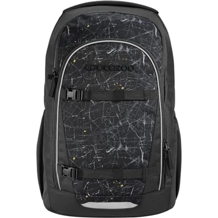 Coocazoo Every „Urban Metro“, ergonomischer Schulrucksack in schwarz-orange, höhenverstellbar, mit Brustgurt & Hüftgurt, für ab der 3. Klasse, 30 Liter Volumen, reflektierende Elemente, aus 100% recycelten PET-Flaschen – Bild 1