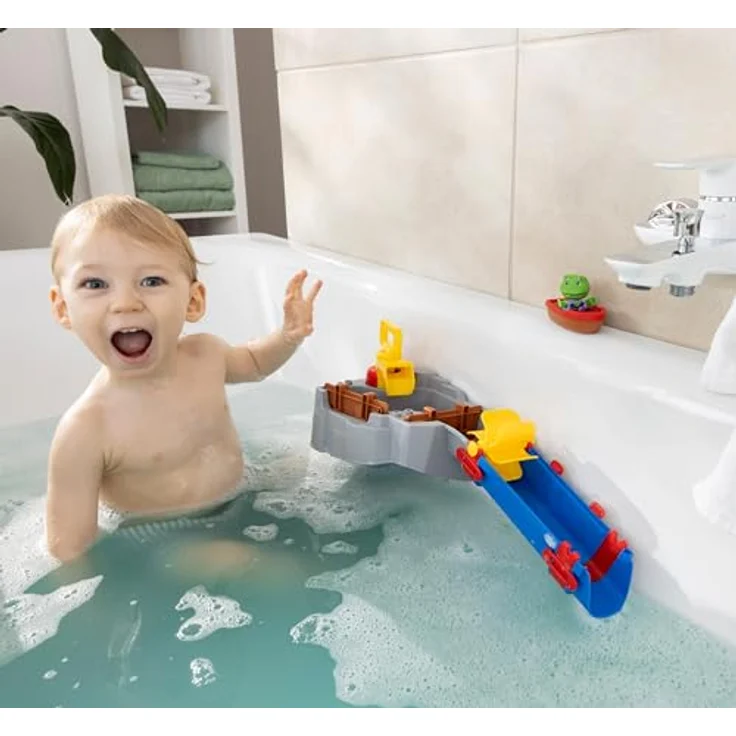 AquaPlay Sploshy Mountain Badewannenspielzeug - Interaktive Wasserbahn mit Pumpe, Stausee & Boot - Inkl. Saugnäpfe - Für Kinder ab 1,5 Jahre - Made in Germany - UV-beständiger Kunststoff, bunt – Bild 4