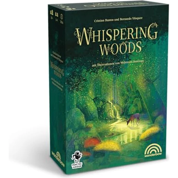 Wonderbow Wonderbow Whispering Woods Brettspiel, Plättchenlegespiel mit Tierfiguren, wunderschöne Illustrationen, Familienspiel für 1-4 Spieler ab 10 Jahren, inkl. Solo-Modus – Bild 1
