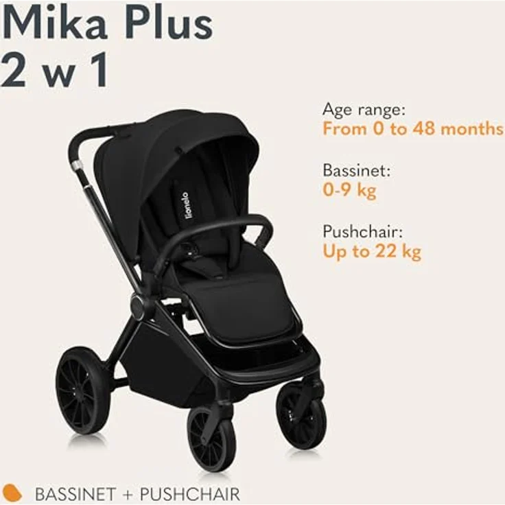 Lionelo MIKA PLUS 2-in-1 Buggy, AiryDots, Rückenlehne und Füße verstellbar, bis 22 kg, XXL-Verdeck – Bild 2