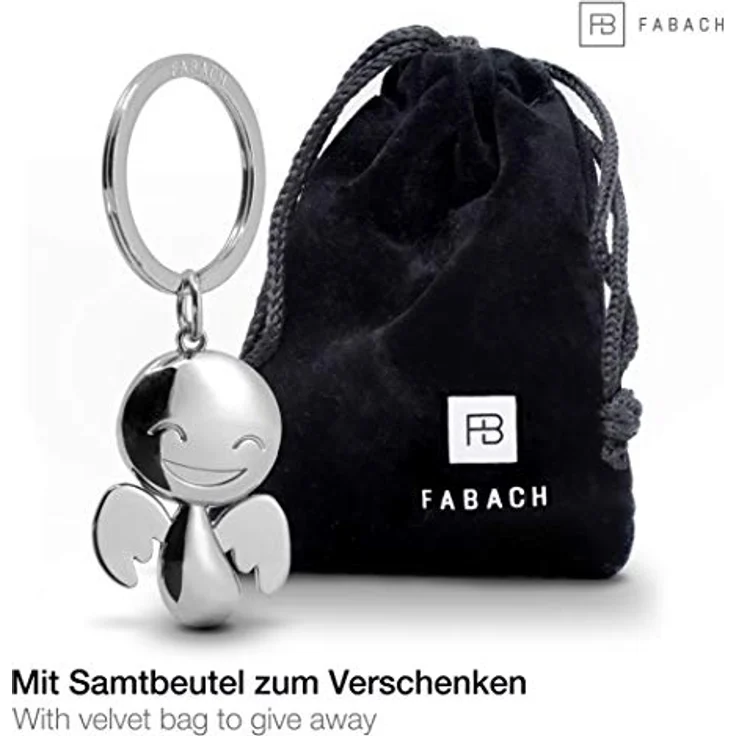 FABACH Schutzengel Schlüsselanhänger Happy - Niedlicher Engel Anhänger,Unisex, aus Metall in glänzendem Silber - Geschenk Glücksbringer Auto Führerschein - Fahr vorsichtig – Bild 2