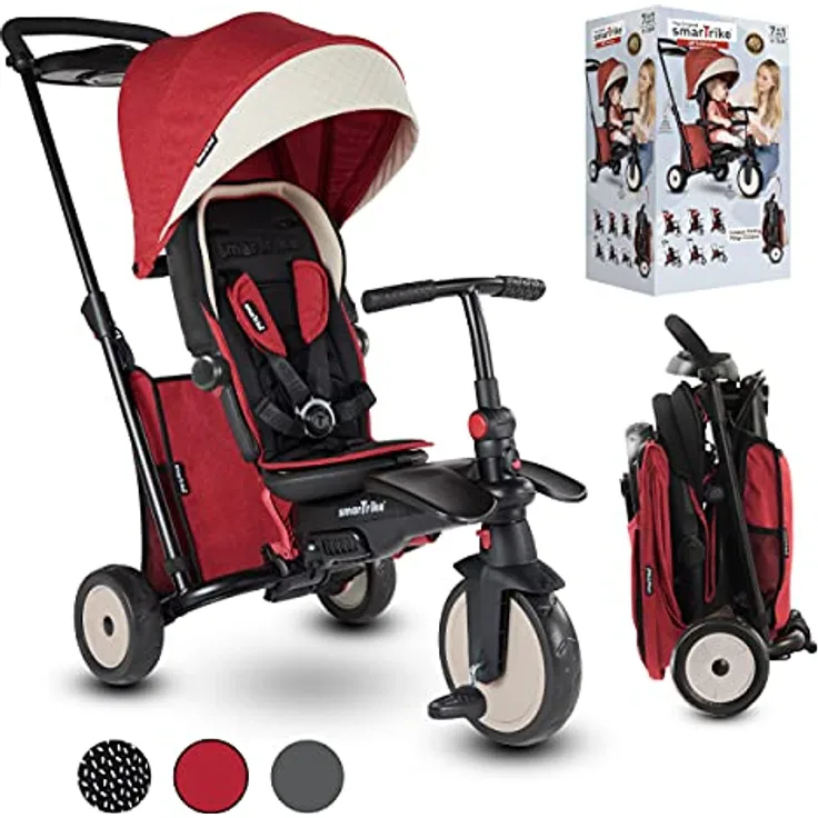 Smart Trike STR5 Dreirad faltbar Kinder mit Zertifizierung Kinderwagen für 1,2,3 Jahre – Dreirad mit Mehreren Schritten 7 in 1 (rot)