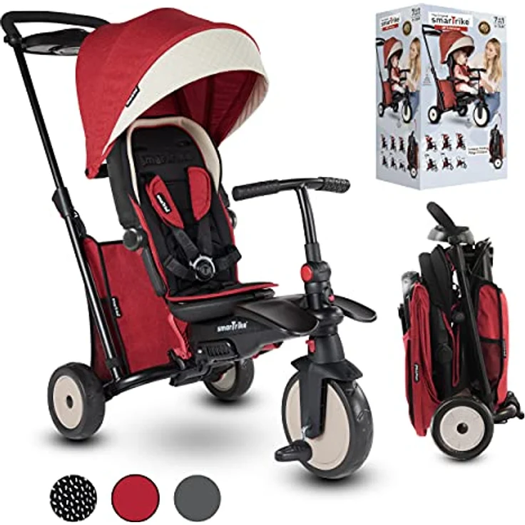 Smart Trike STR5 Dreirad faltbar Kinder mit Zertifizierung Kinderwagen für 1,2,3 Jahre – Dreirad mit Mehreren Schritten 7 in 1 (rot) – Bild 1