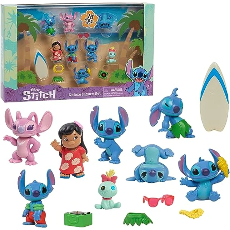 Disney Stitch Just Play Lilo Deluxe Figurenset, 13-teiliges Set, 5 cm große Sammelfiguren zum Spielen, Blau – Bild 1