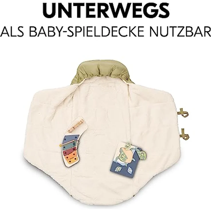 Hauck 3in1 Babytragetasche, Fußsack und Spieldecke Carry N Play, Babynest ab Geburt, Einfache und Sichere Befestigung am Buggy, Weiches Inlay, Waschbar (Teddy Fleece Green) – Bild 5